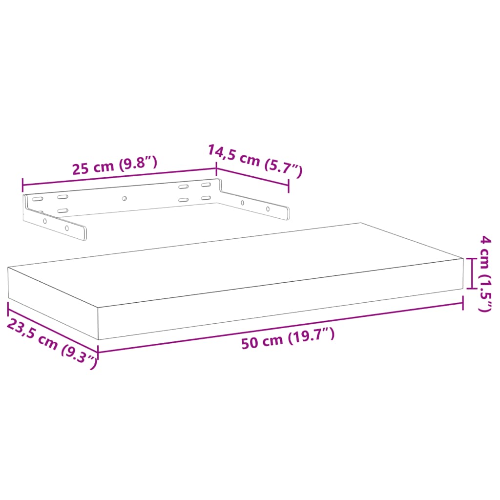 vidaXL Ράφια Τοίχου 4 τεμ. 50x23,5x4 εκ. Επεξεργασμένο Ξύλο