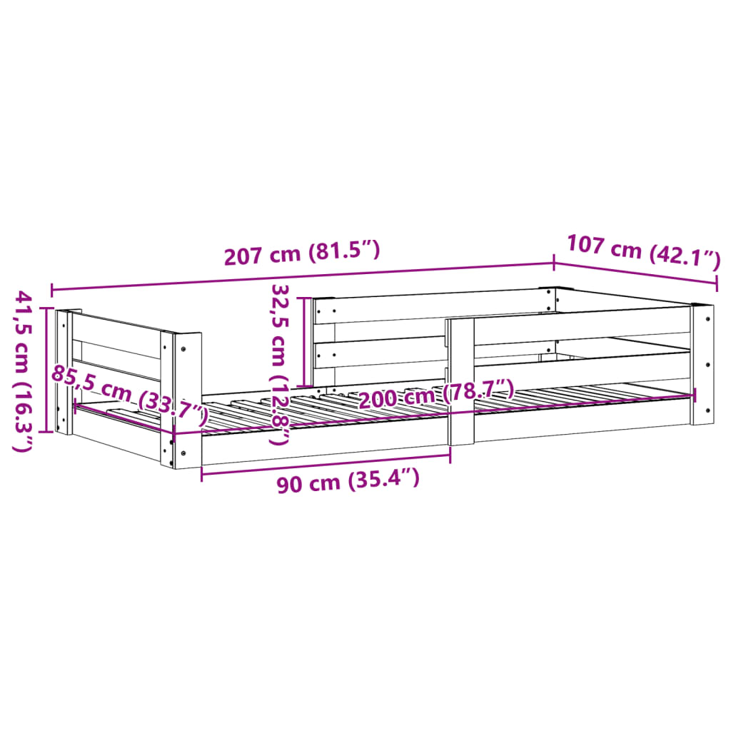vidaXL Σκελετός Κρεβατιού Χωρίς Στρώμα Λευκό 100x200 εκ. Μασίφ Πεύκο