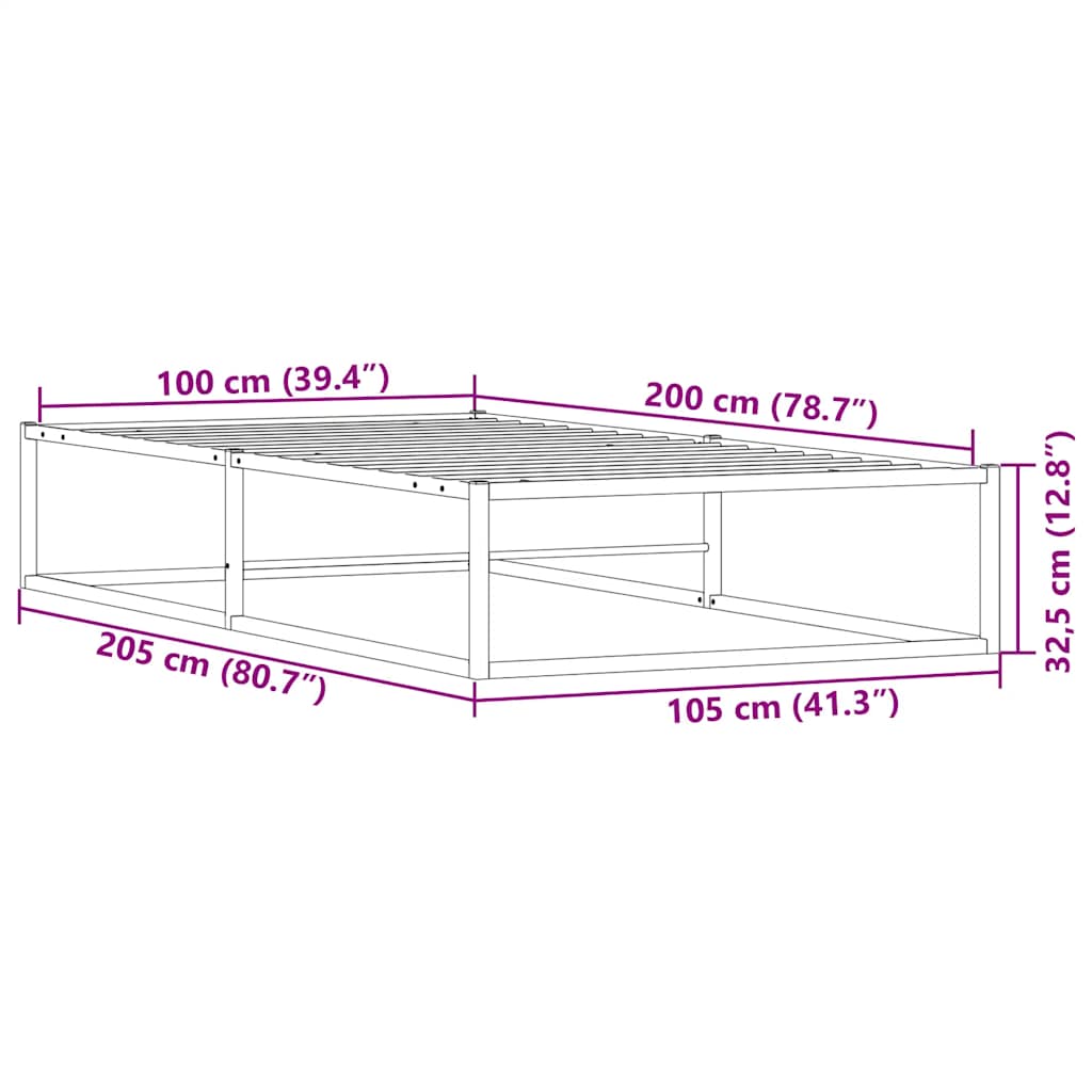 vidaXL Πλαίσιο κρεβατιού χωρίς στρώμα Λευκό 100x200 cm Μεταλλικό