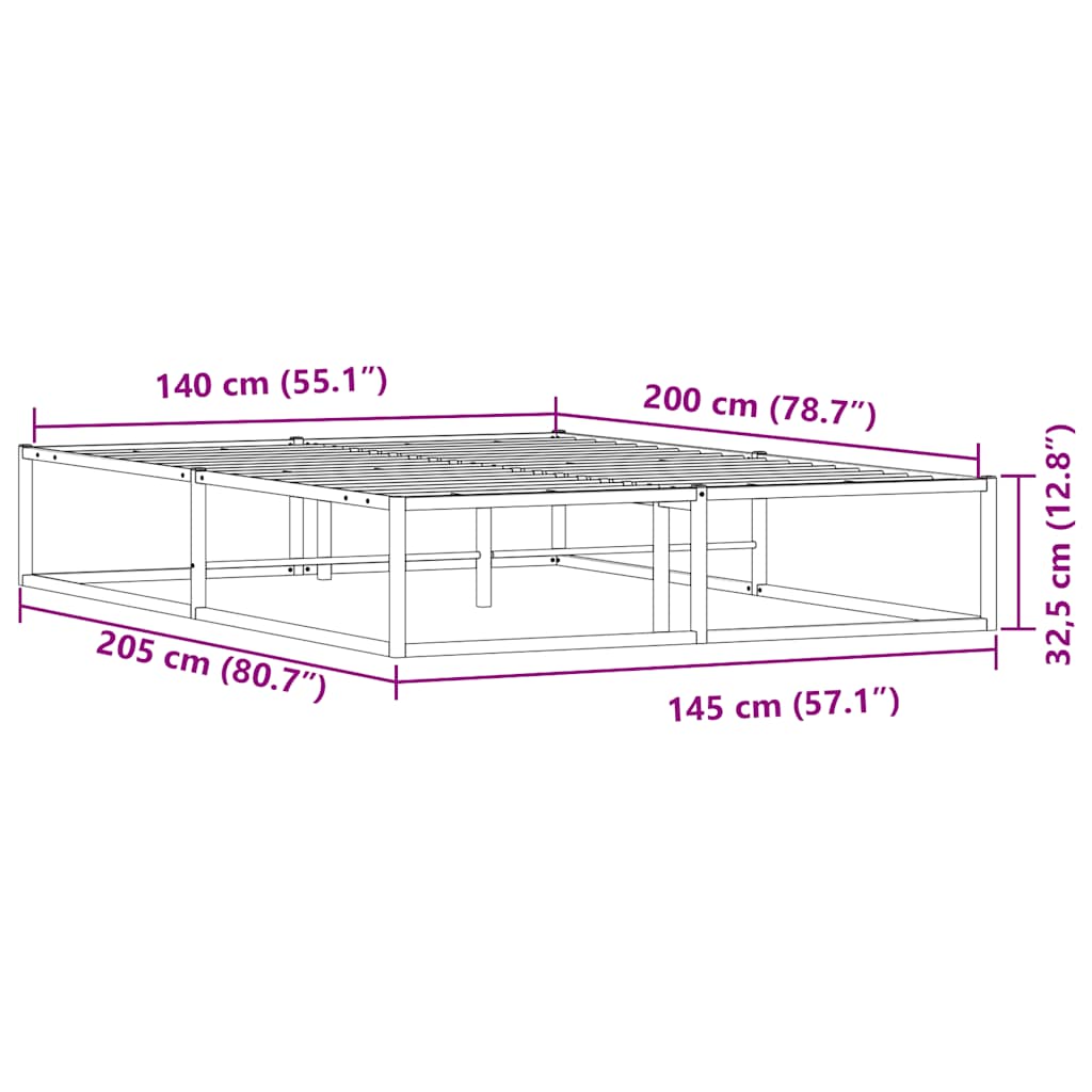 vidaXL Πλαίσιο κρεβατιού χωρίς στρώμα Λευκό 140x200 cm Μεταλλικό