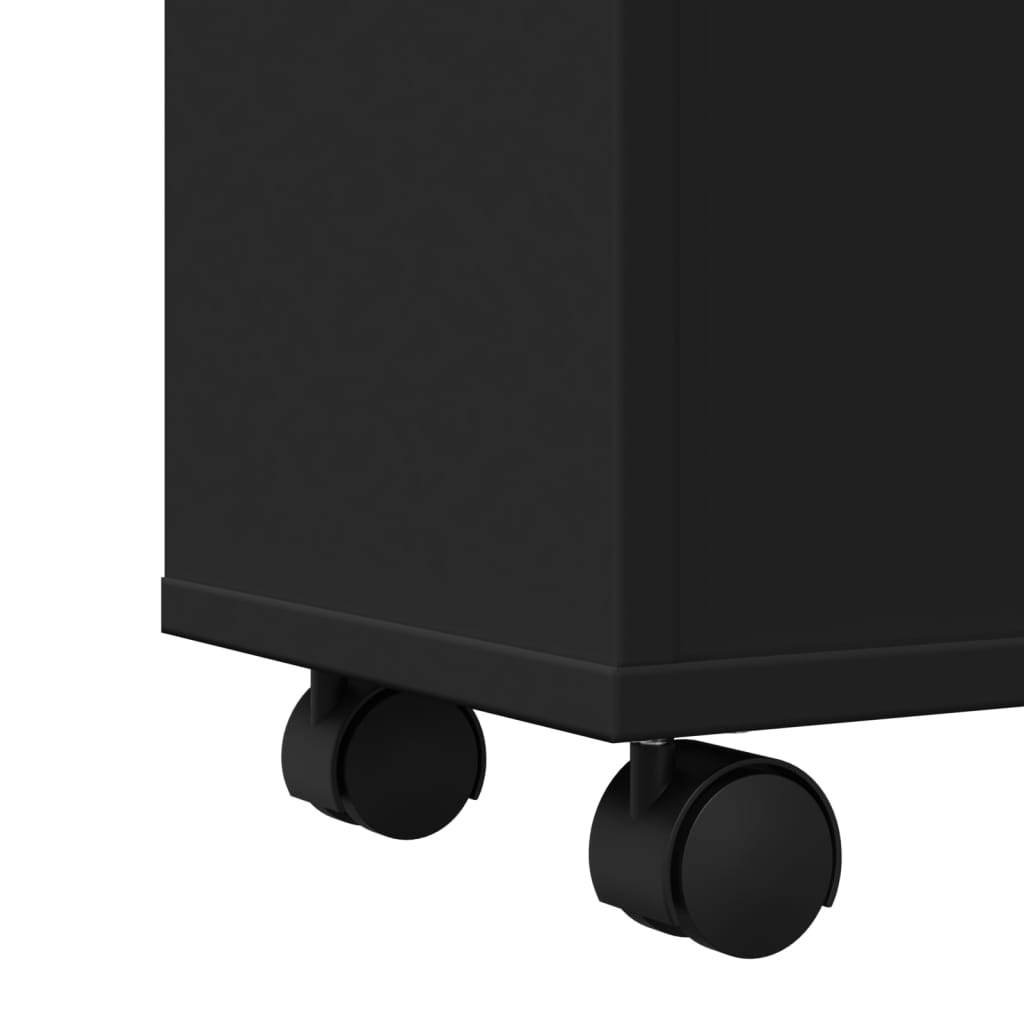 vidaXL Ντουλάπι Μπάνιου Στενό με Ροδάκια Μαύρο Επεξ. Ξύλο