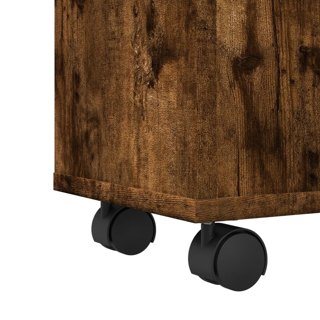 vidaXL Ντουλάπι Μπάνιου Στενό με Ροδάκια Καπνιστή δρυς Επεξ. Ξύλο