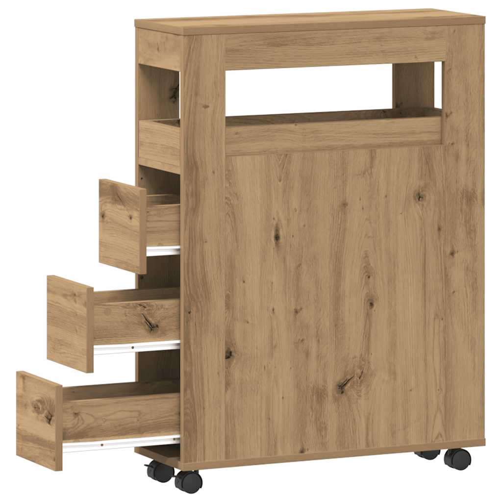 vidaXL Ντουλάπι Μπάνιου Στενό με Ροδάκια Αρτισιανή Δρυς Επεξ. Ξύλο