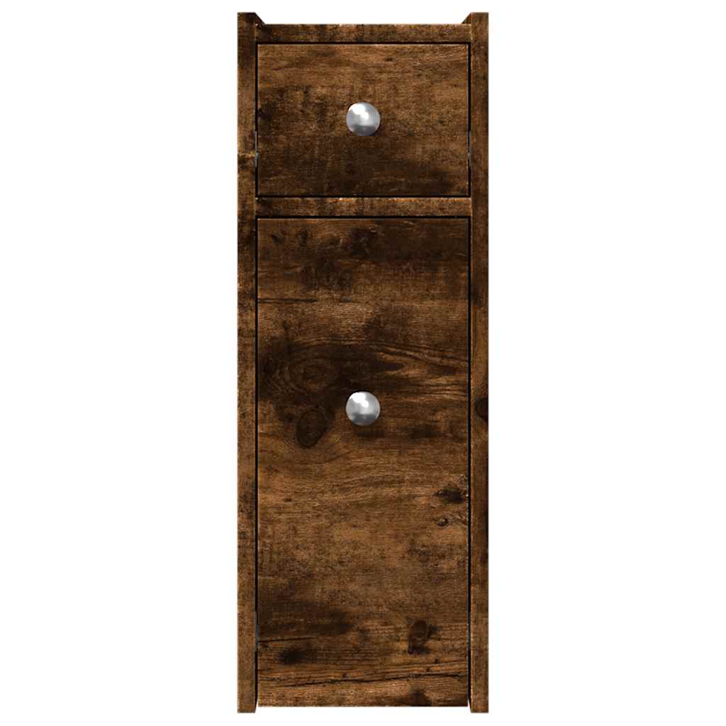 vidaXL Ντουλάπι Μπάνιου Στενό με Ροδάκια Καπνιστή Δρυς Επεξ. Ξύλο