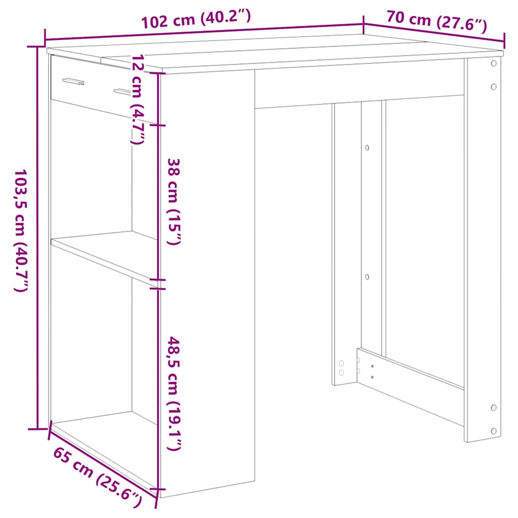 vidaXL Τραπέζι Μπαρ Καφέ Δρυς 102x70x103,5 εκ. Επεξεργ. Ξύλο
