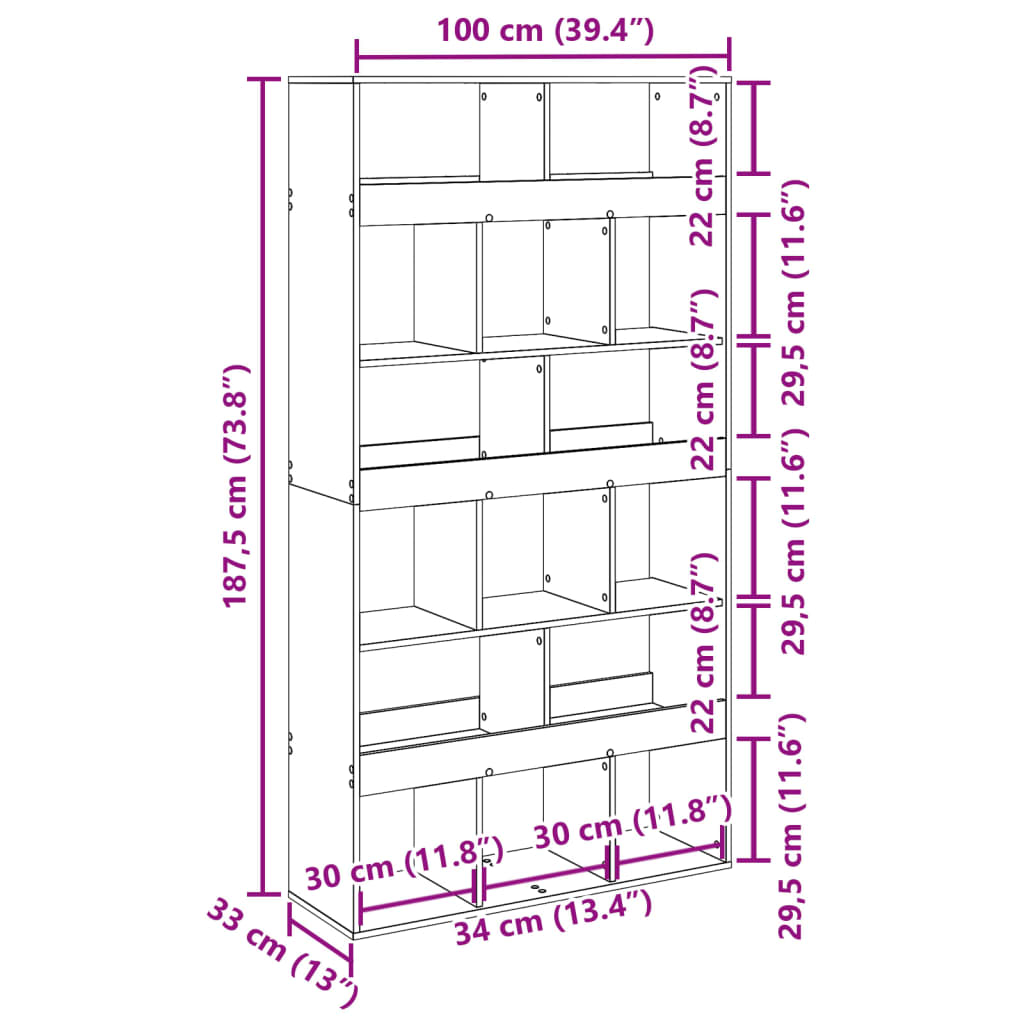 vidaXL Βιβλιοθήκη Sonoma Δρυς 100x33x187,5 εκ. από Επεξεργασμένο Ξύλο