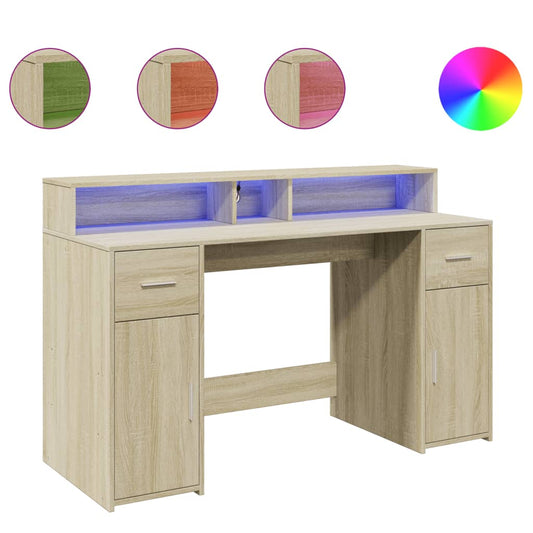 vidaXL Γραφείο με LED Sonoma δρυς 140x55x91 εκ. Επεξεργ. Ξύλο