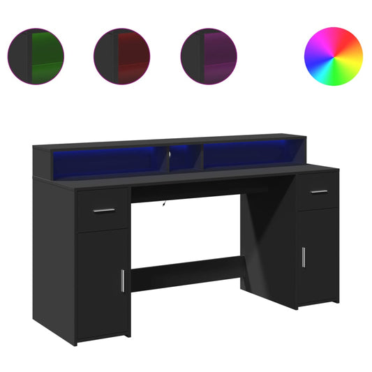 vidaXL Γραφείο με LED Μαύρο 160x55x91 εκ. από Επεξεργασμένο Ξύλο