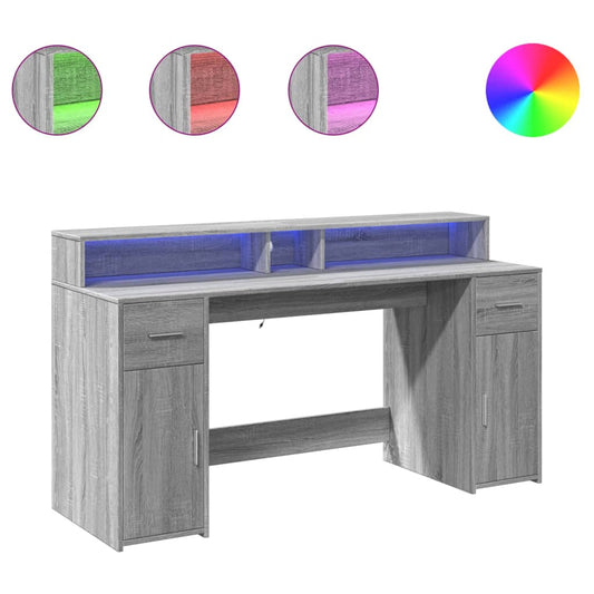 vidaXL Γραφείο με LED Γκρι Sonoma 160x55x91 εκ. Επεξεργ. Ξύλο