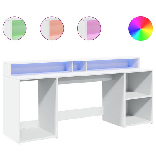 vidaXL Γραφείο με LED Λευκό 200x55x91 εκ. από Επεξεργασμένο Ξύλο
