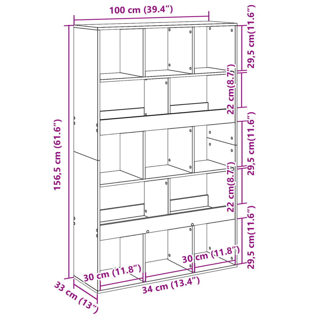 vidaXL Βιβλιοθήκη/Διαχωριστικό Χώρου Γκρι 100x33x156,5 εκ. Επεξ. Ξύλο