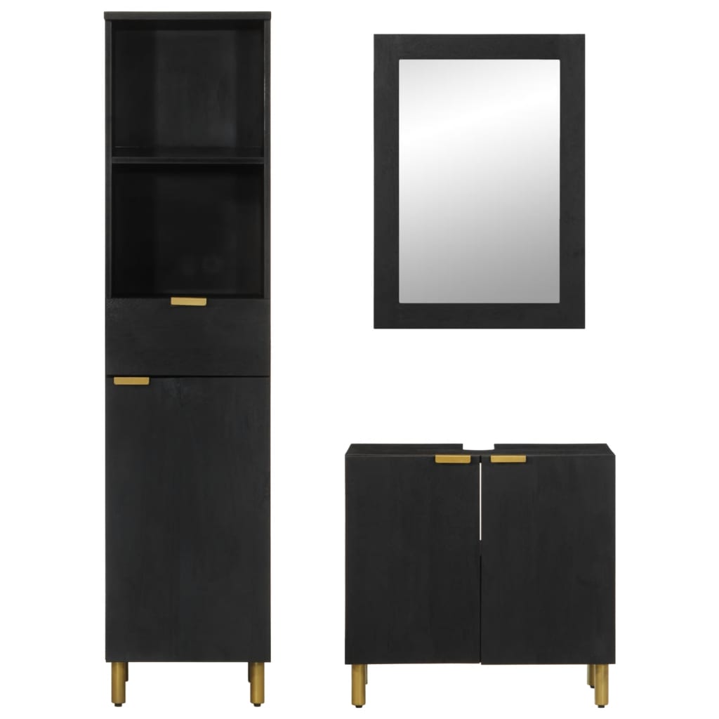 vidaXL Σετ Επίπλων Μπάνιου 3 Τεμαχίων Μαύρο από Τεχν. Ξύλο