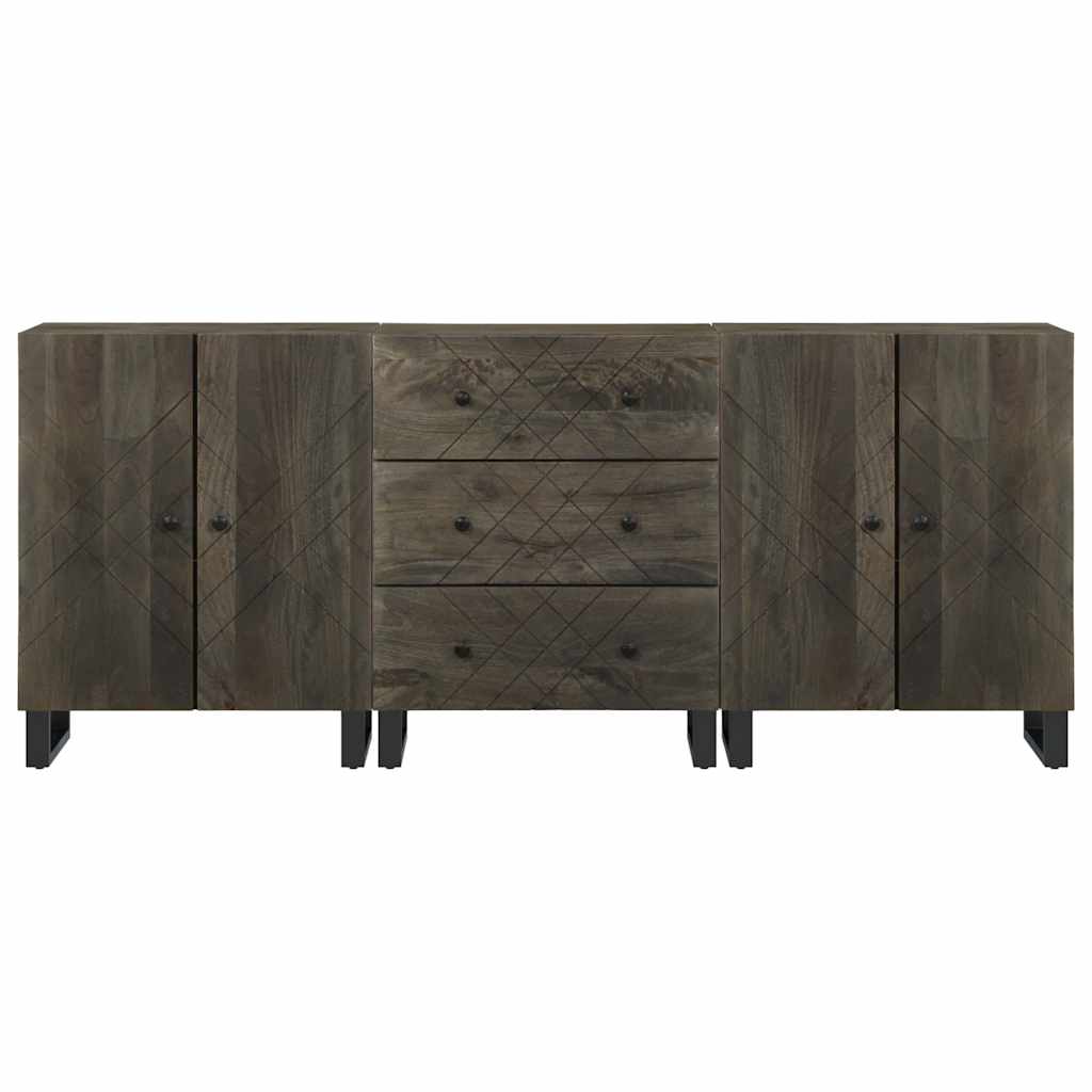 vidaXL Μπουφέδες 3 τεμαχίων Μαύροι 60x33x75 εκ. από Μασίφ Ξύλο Μάνγκο