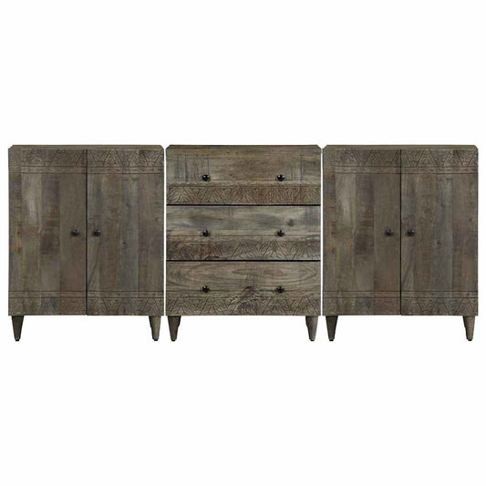 vidaXL 3 τεμαχίων Sideboards ανοιχτό γκρι μασίφ ξύλο Mango