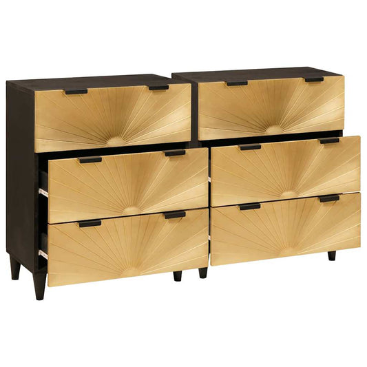 vidaXL Σετ Μπουφέδων 2 pcs Μαύρο και Ορείχαλκος 120 x 33 x 75 εκ