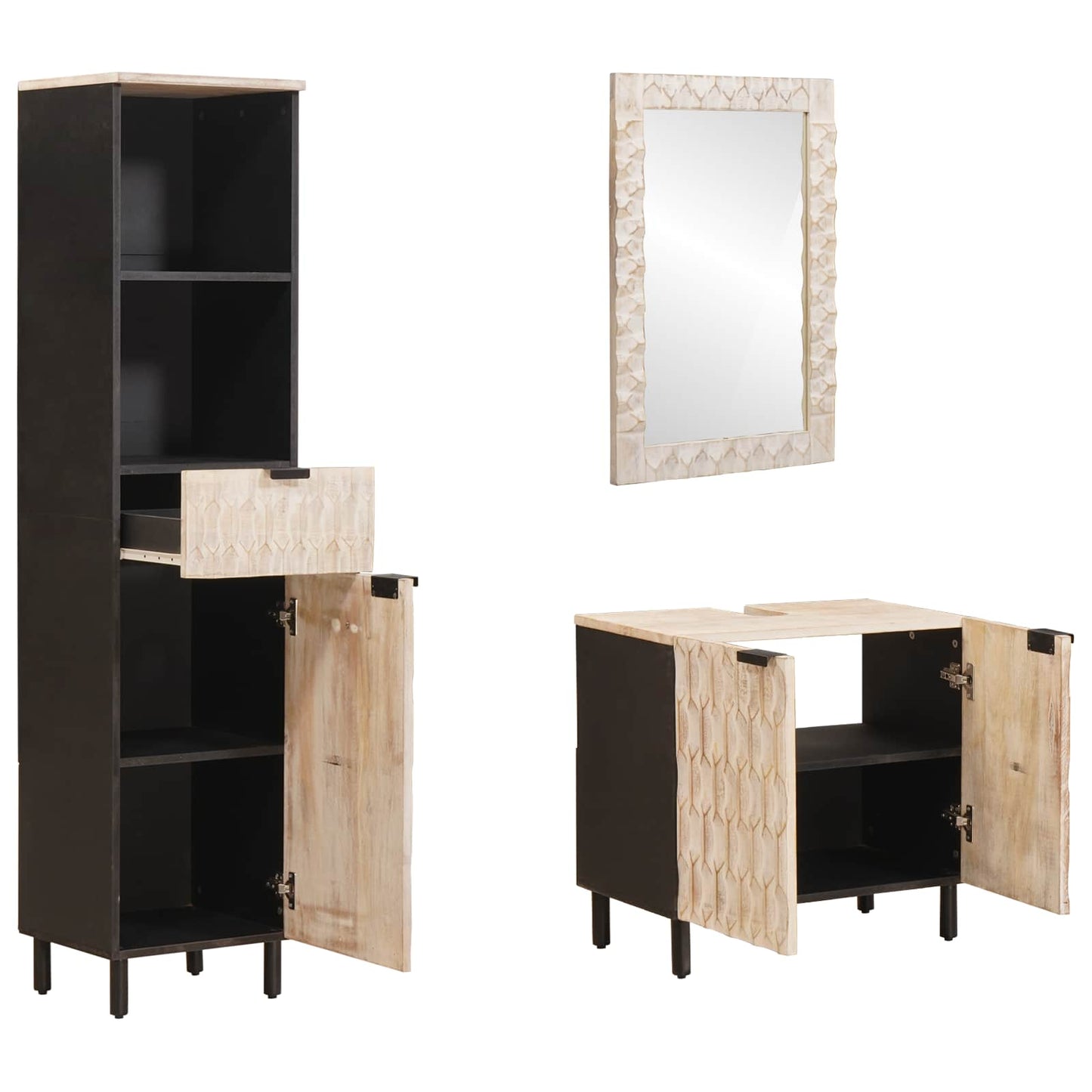 vidaXL Σετ Μπάνιου 3 pcs Λευκό Φινίρισμα Καθαρισμού Στερεό ξύλο μάνγκο