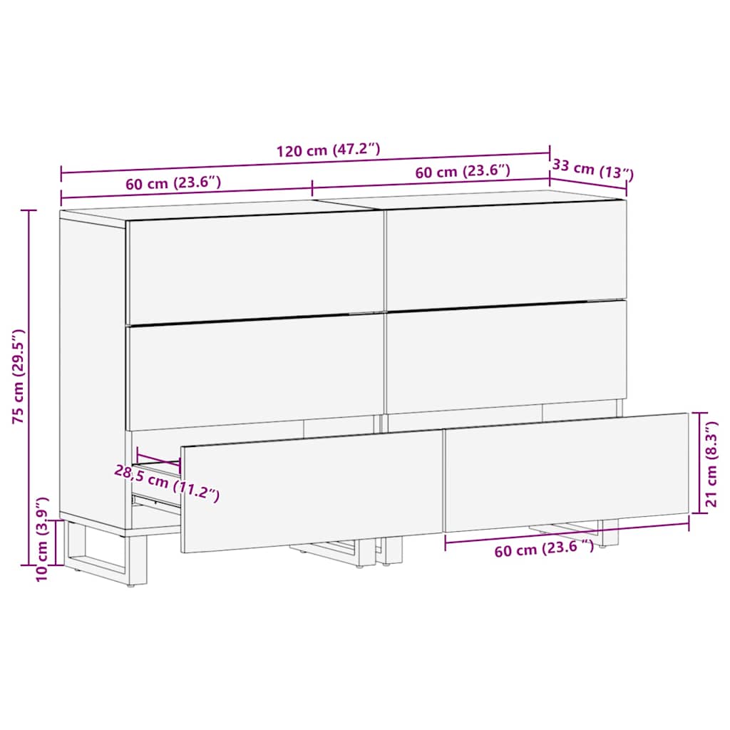 vidaXL Πλαϊνό γραφείο 2 pcs Καφέ 60 x 33 x 75 cm Μασίφ ξύλο μάνγκο