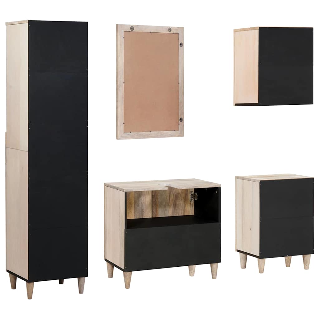 vidaXL Σετ Επίπλων Μπάνιου με συρτάρι 5 pcs Λευκό Μασίφ ξύλο μάνγκο