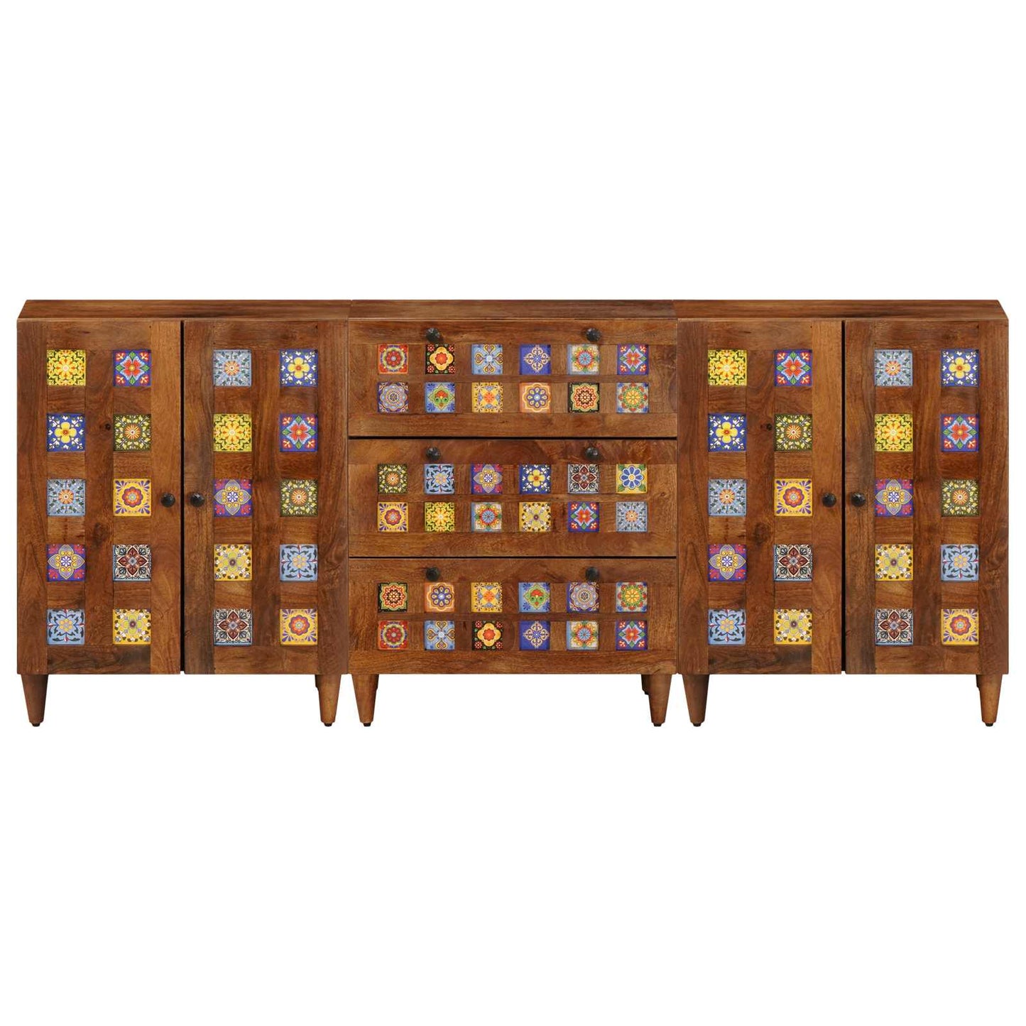 vidaXL Πλαϊνό γραφείο 3 pcs Καρυδιά Στερεό ξύλο μάνγκο