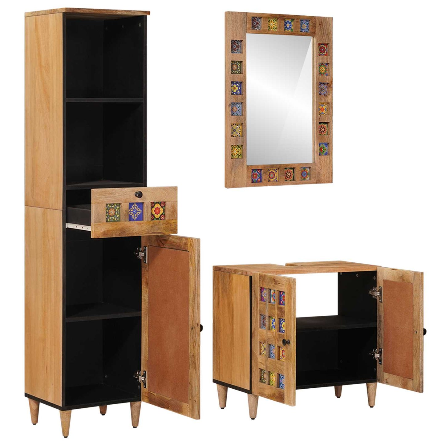 vidaXL Σετ Επίπλων Μπάνιου 3 τμχ. Φυσικό 38 x 33 x 160 εκ.