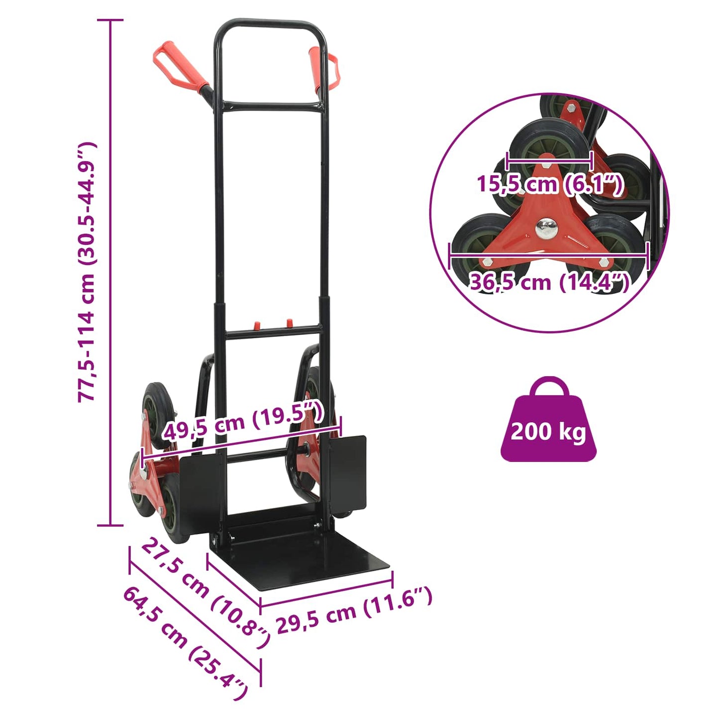 vidaXL Χειροκίνητο Καρότσι Μαύρο και Κόκκινο 64,5 x 49,5 x 114 εκ.