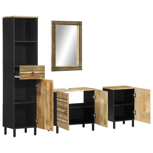 vidaXL Έπιπλα Μπάνιου Σετ 4 Τεμαχίων από Μασίφ Ξύλο Μάνγκο