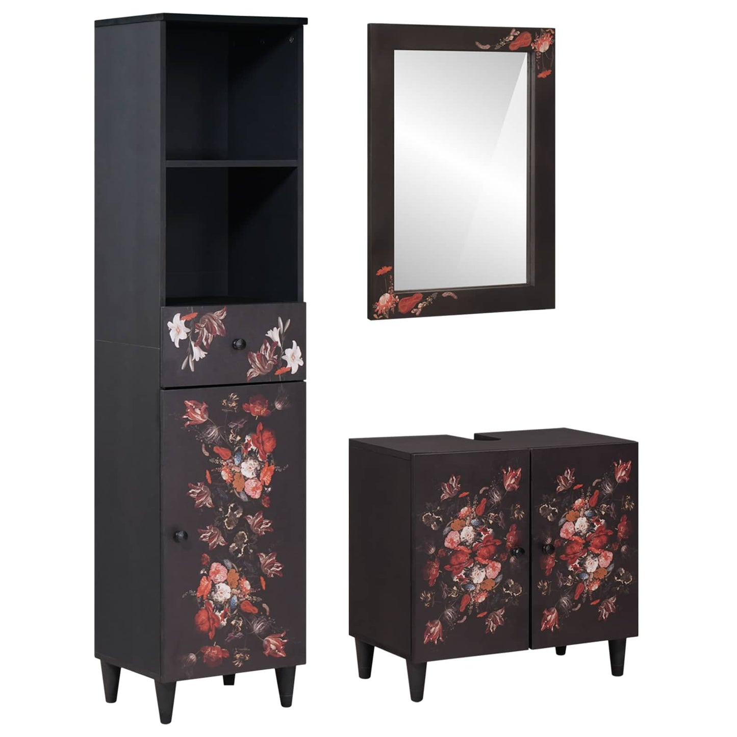 vidaXL Σετ Ντουλαπιών Μπάνιου με συρτάρι 3 pcs Στερεό ξύλο μάνγκο