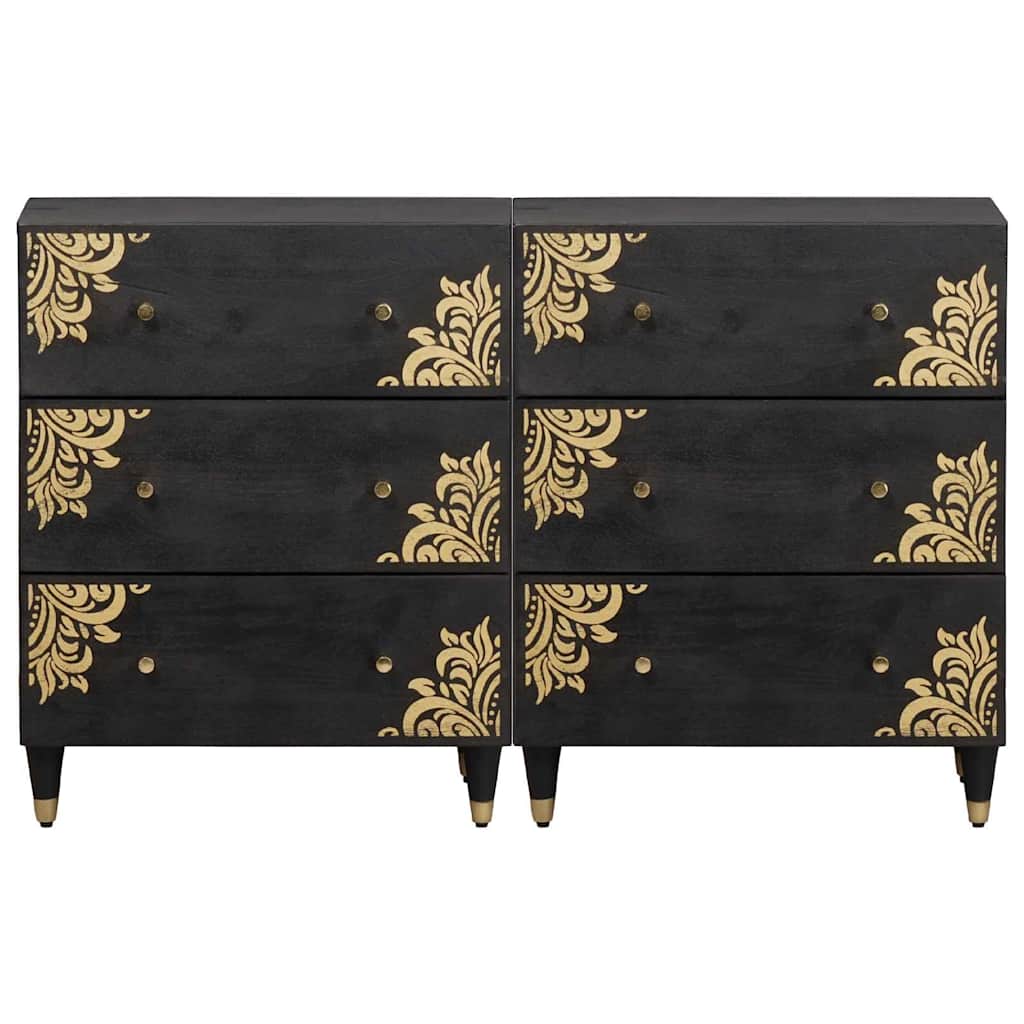 vidaXL Πλαϊνό γραφείο 2 pcs Μαύρο 60 x 33 x 75 cm Στερεό ξύλο μάνγκο