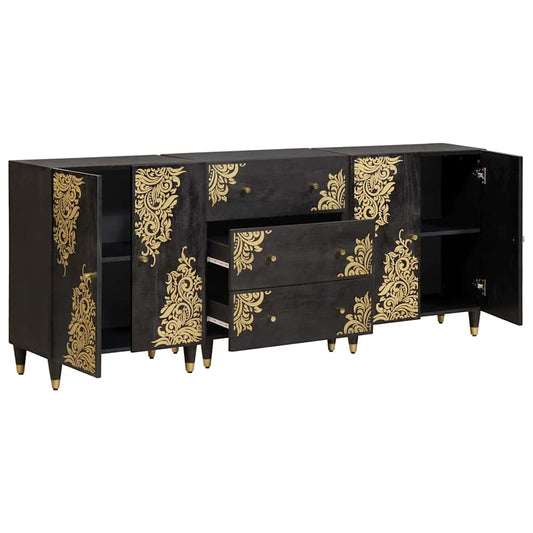 vidaXL Σετ Ντουλαπιών Μπάνιου με συρτάρι 3 pcs Μαύρο 180 x 33 x 75 εκ.