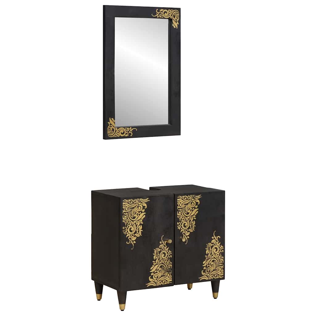 vidaXL Σετ Ντουλαπιών Μπάνιου Επιτοίχιο 2 pcs Μαύρο Στερεό ξύλο μάνγκο