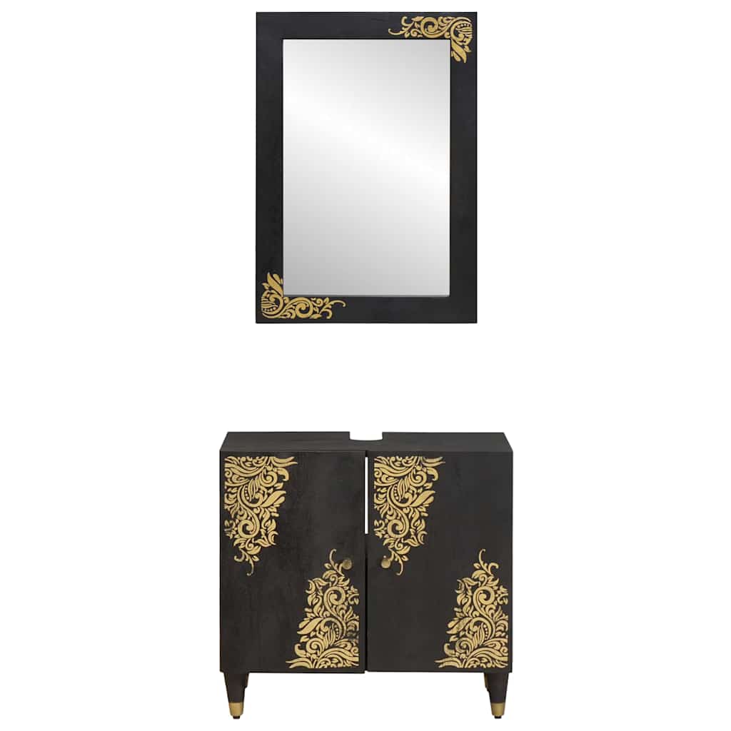 vidaXL Σετ Ντουλαπιών Μπάνιου Επιτοίχιο 2 pcs Μαύρο Στερεό ξύλο μάνγκο