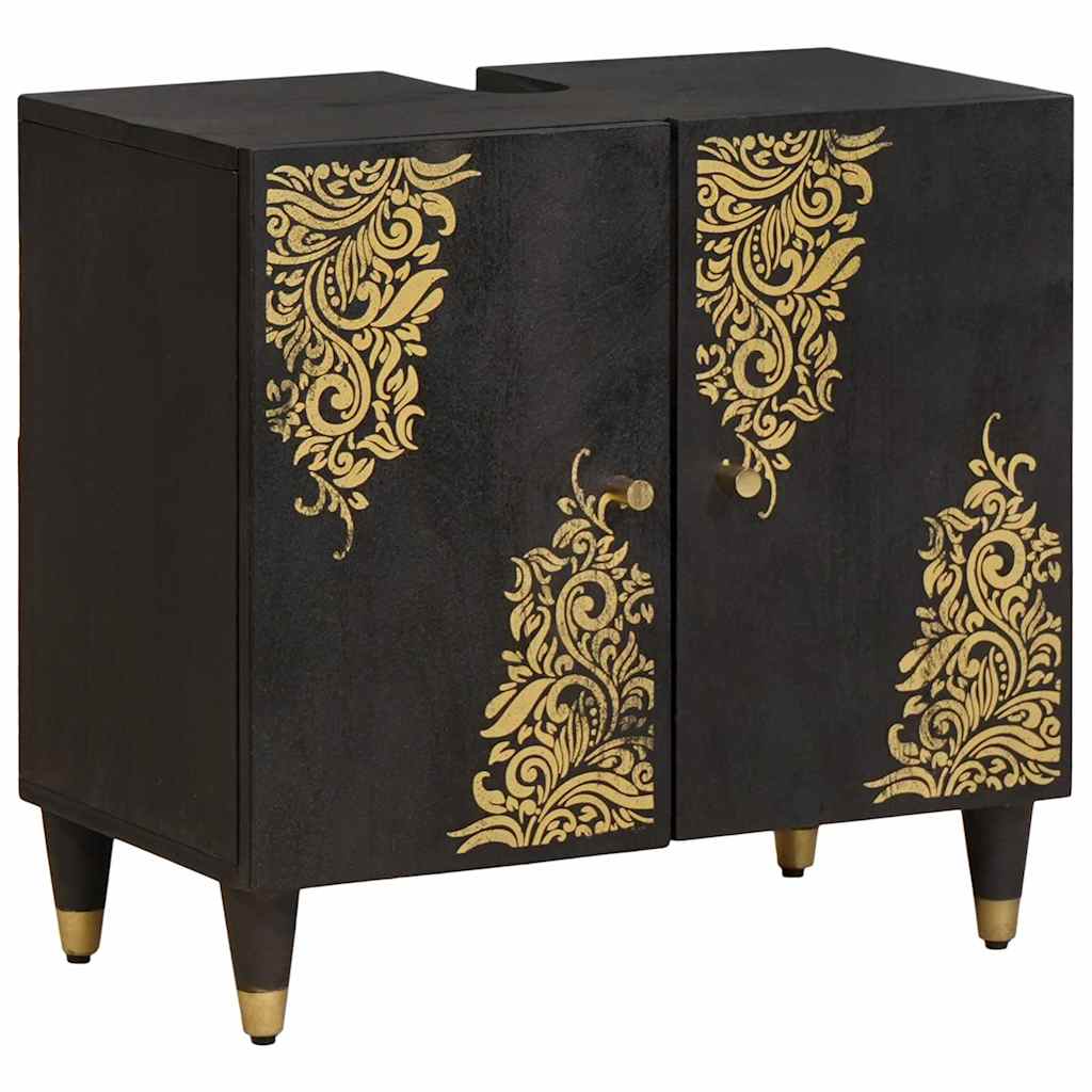 vidaXL Σετ Ντουλαπιών Μπάνιου Επιτοίχιο 3 pcs Μαύρο Στερεό ξύλο μάνγκο