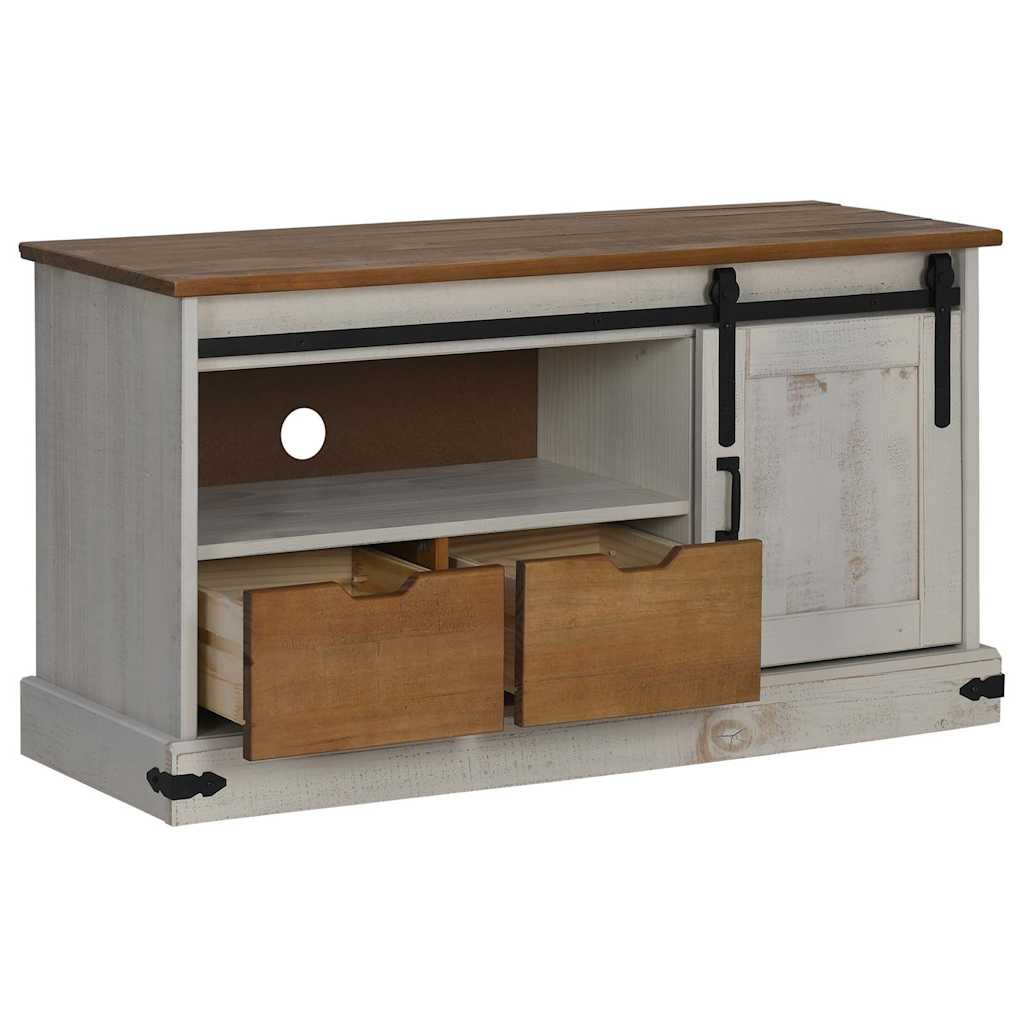 vidaXL Ντουλάπι τηλεόρασης HALDEN με συρόμενη πόρτα Λευκό μασίφ ξύλο