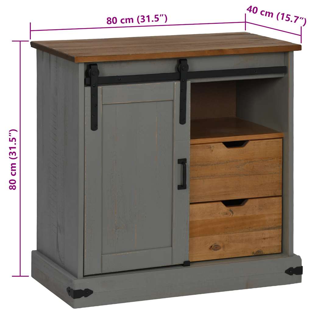 vidaXL Sideboard HALDEN με συρόμενη πόρτα γκρι 80x40x80 cm μασίφ ξύλο