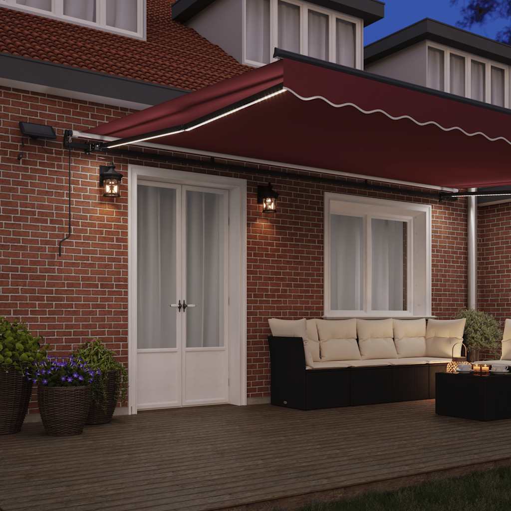 vidaXL Τέντα Πτυσσόμενη Χειροκίνητη με LED Μπορντό 500x300 εκ.