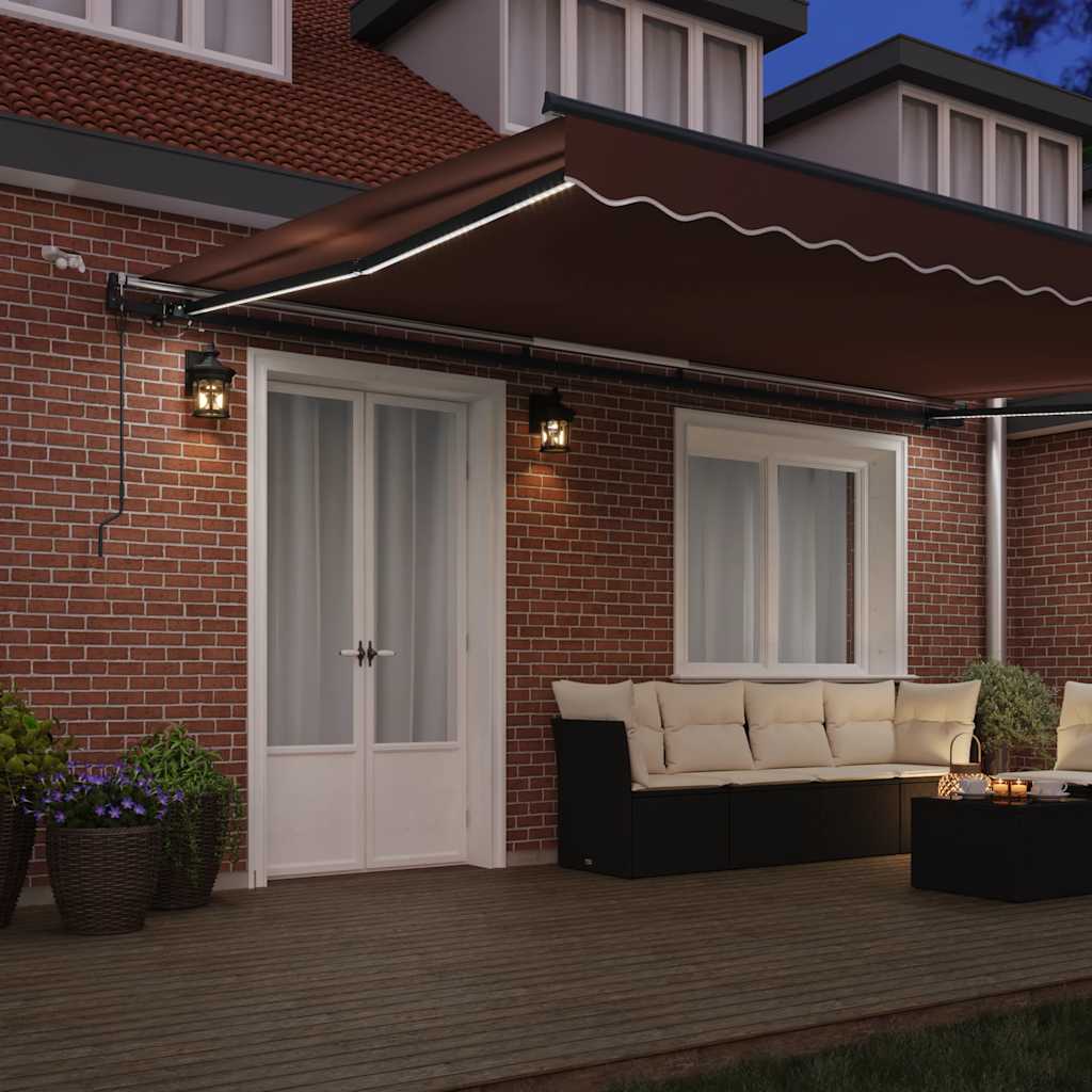 vidaXL Τέντα Πτυσσόμενη Αυτόματη με LED Καφέ 500x300 εκ.