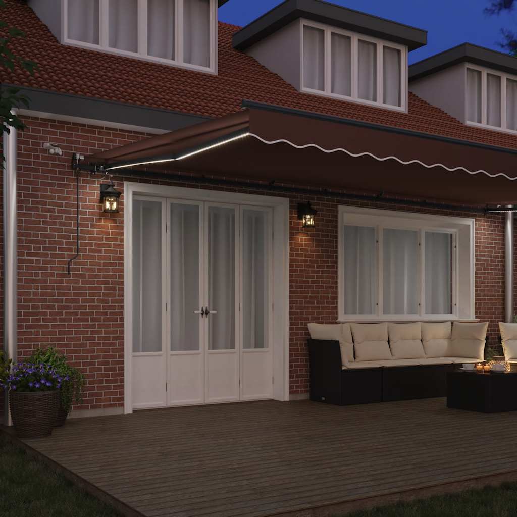 vidaXL Τέντα Πτυσσόμενη Αυτόματη με LED Καφέ 600x300 εκ.