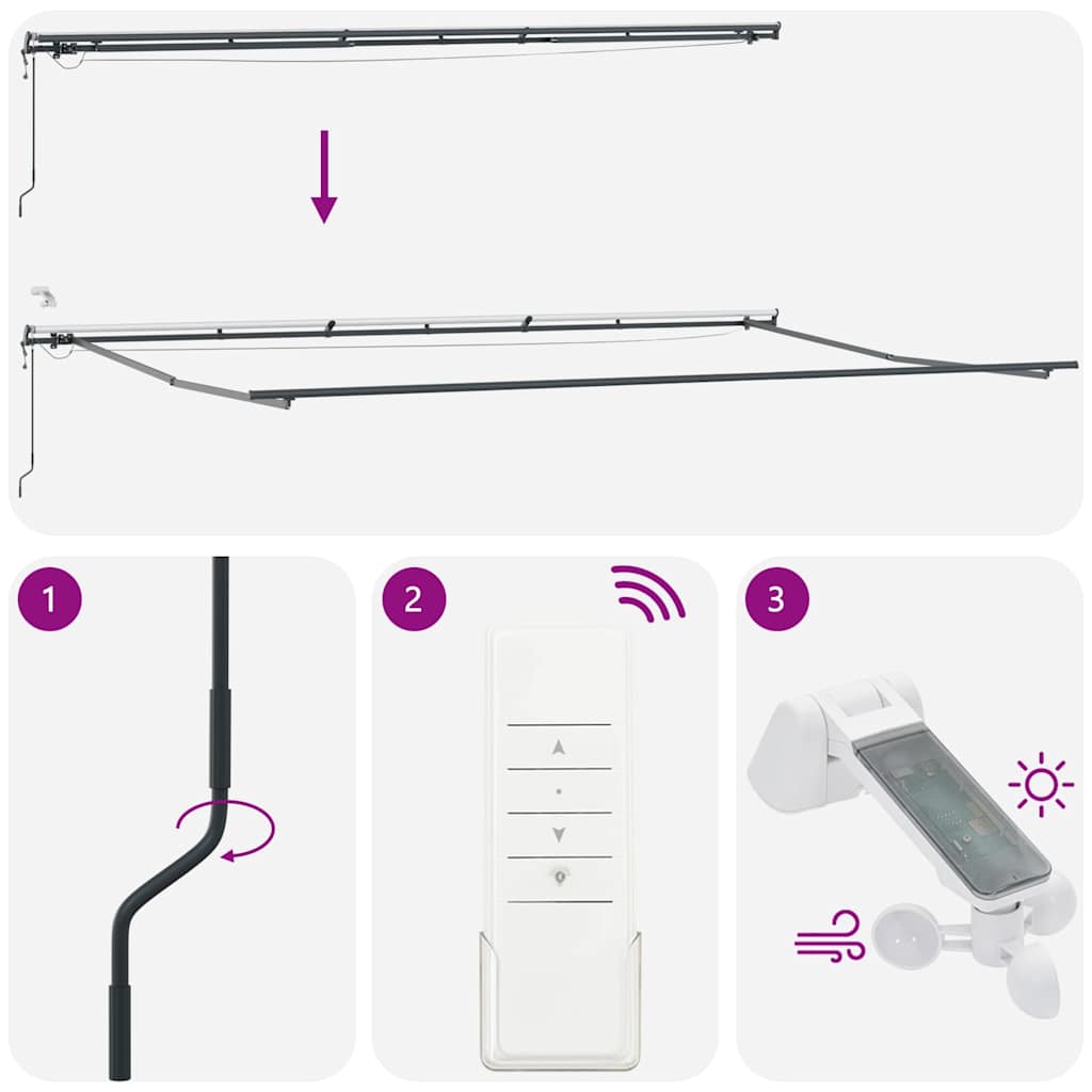 vidaXL Τέντα Πτυσσόμενη Αυτόματη με LED Καφέ 600x300 εκ.