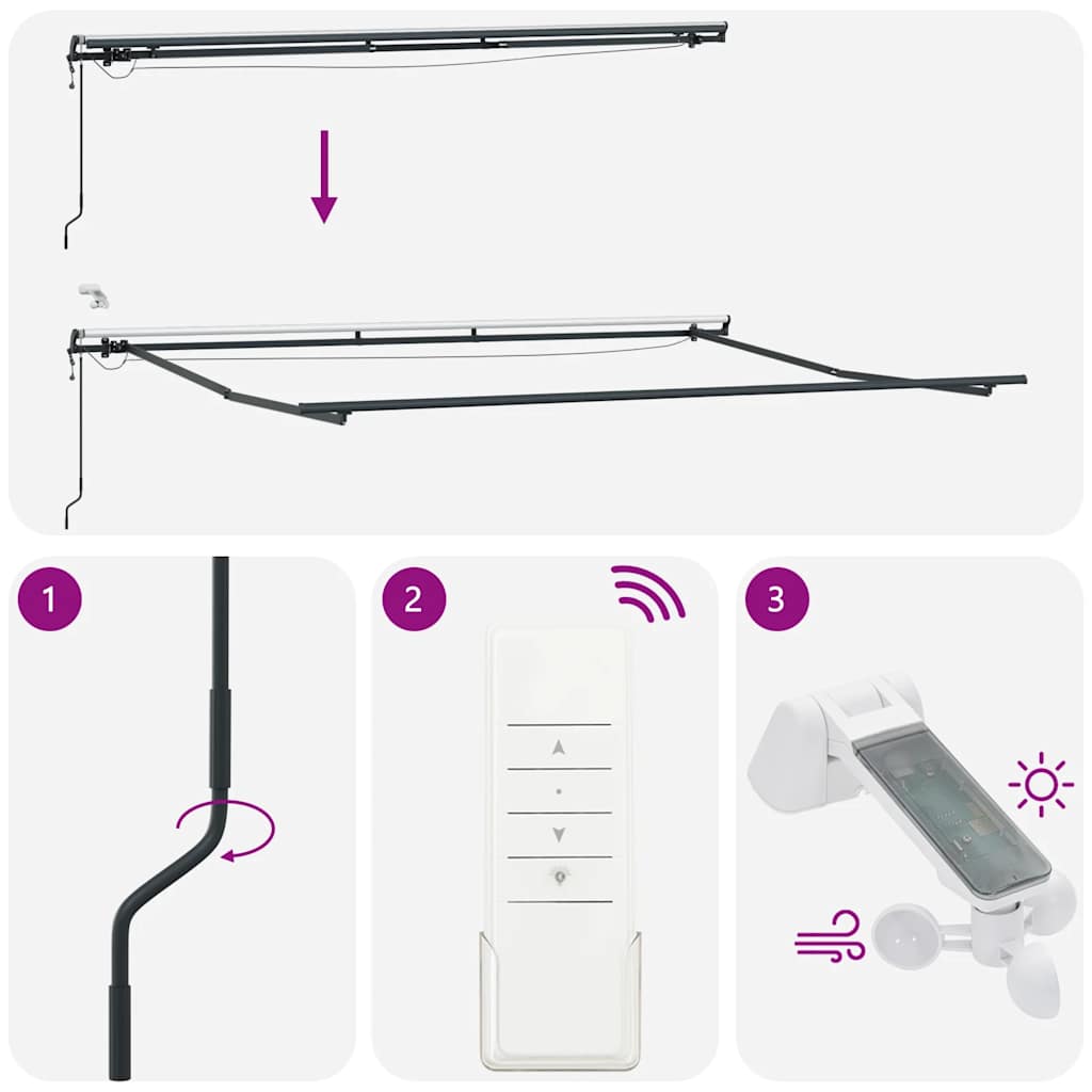 vidaXL Τέντα Πτυσσόμενη Αυτόματη με LED Ανθρακί / Λευκή 500x300 εκ.