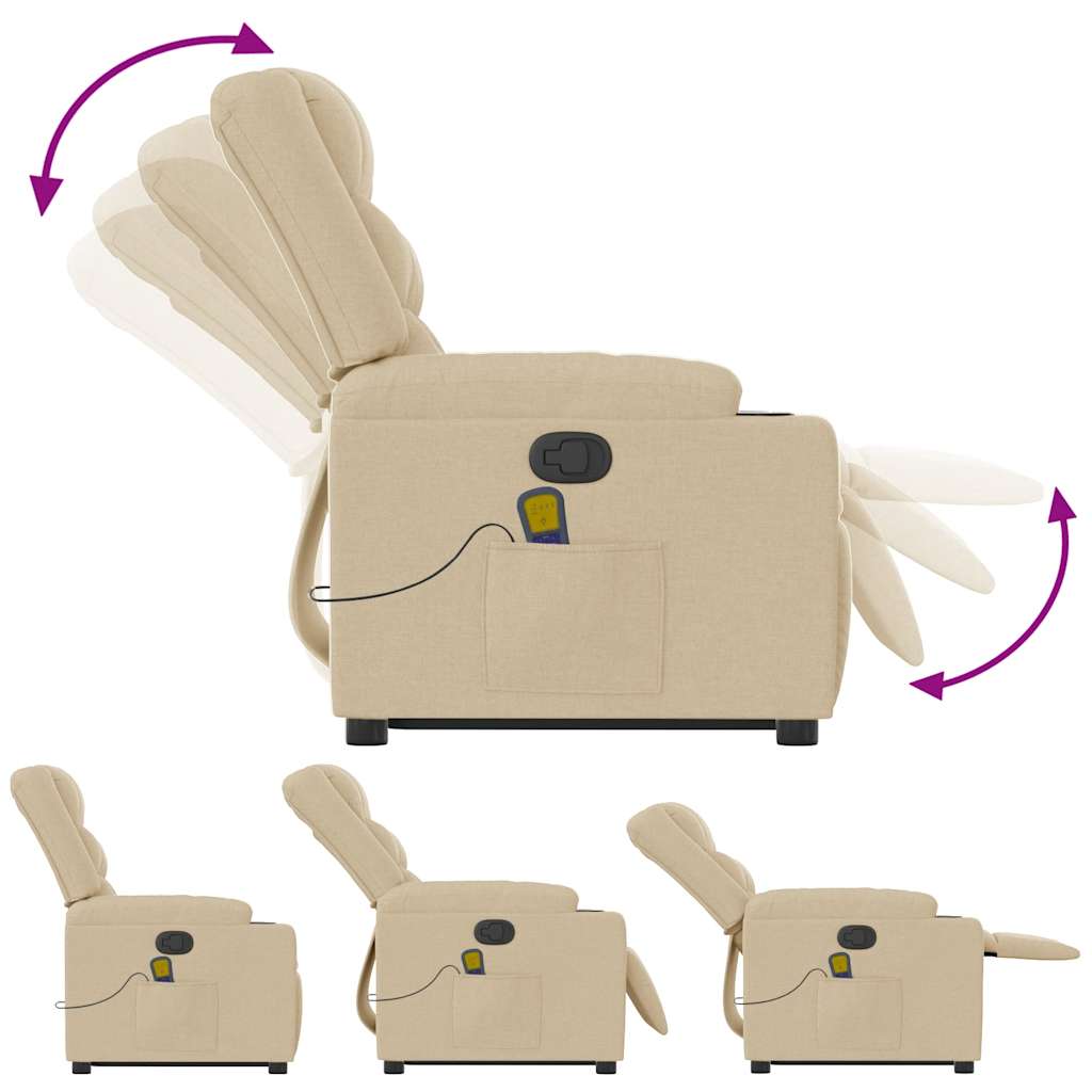 vidaXL Πολυθρόνα Μασάζ Ανακλινόμενη με Ανύψωση Κρεμ Υφασμάτινη