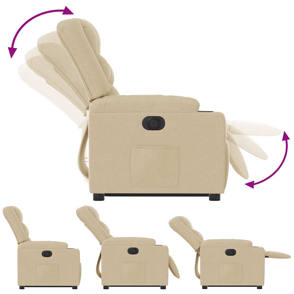 vidaXL Πολυθρόνα Ηλεκ. Ανακλινόμενη με Ανύψωση Κρεμ Υφασμάτινη