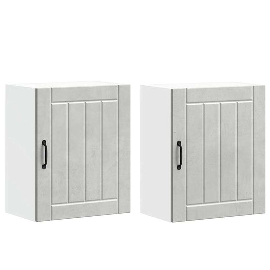 vidaXL Ντουλάπια Κουζίνας Τοίχου 2 τεμ. Lucca Γκρι από Σκυρόδεμα με Μηχανική Επένδυση Ξύλου
