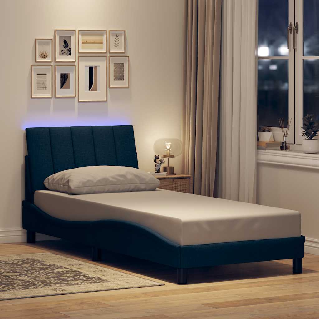 vidaXL Σκελετός Κρεβατιού Χωρίς Στρώμα Hanko Μπλε 90x200 εκ. Υφασμάτινο