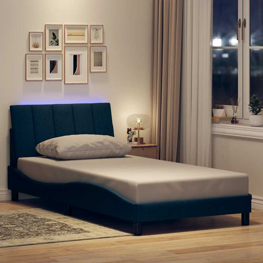 vidaXL Σκελετός Κρεβατιού Χωρίς Στρώμα Hanko Μπλε 100x200 εκ. Υφασμάτινο