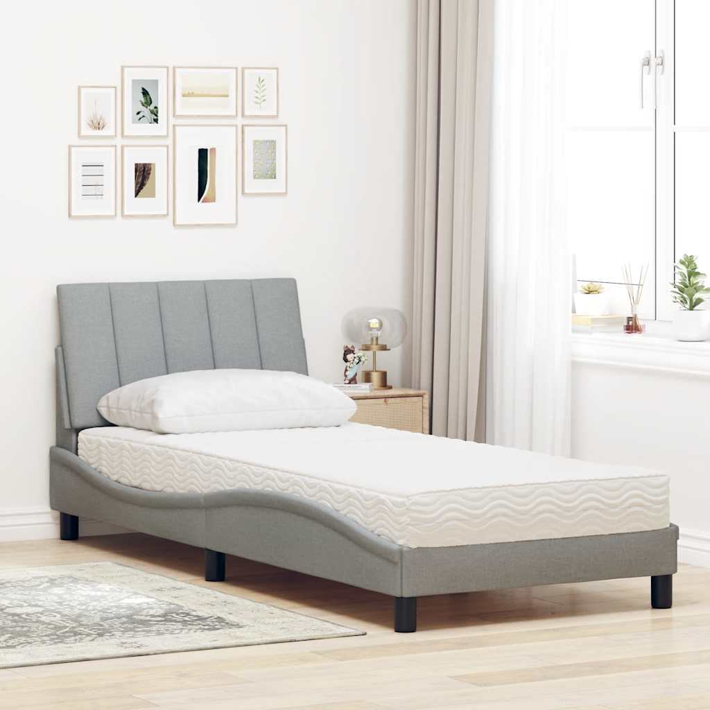 vidaXL Κρεβάτι με Στρώμα Hanko Ανοιχτό Γκρι 90x190 εκ. Υφασμάτινο
