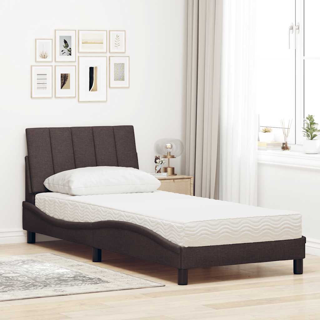 vidaXL Κρεβάτι με Στρώμα Hanko Σκούρο Καφέ 90x190 εκ. Υφασμάτινο