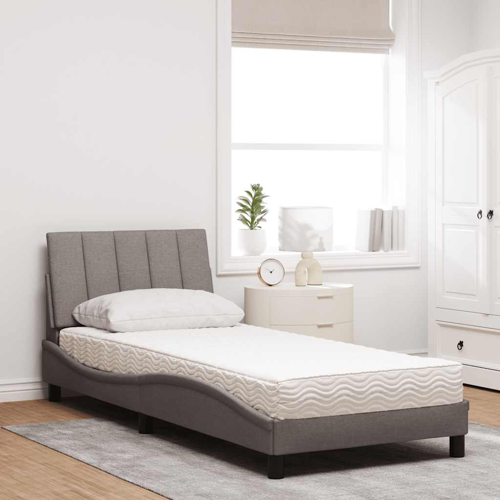 vidaXL Κρεβάτι με Στρώμα Hanko Taupe 90x190 εκ.Υφασμάτινο