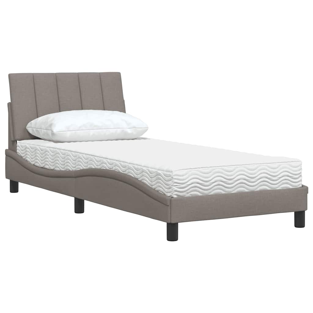 vidaXL Κρεβάτι με Στρώμα Hanko Taupe 90x190 εκ.Υφασμάτινο