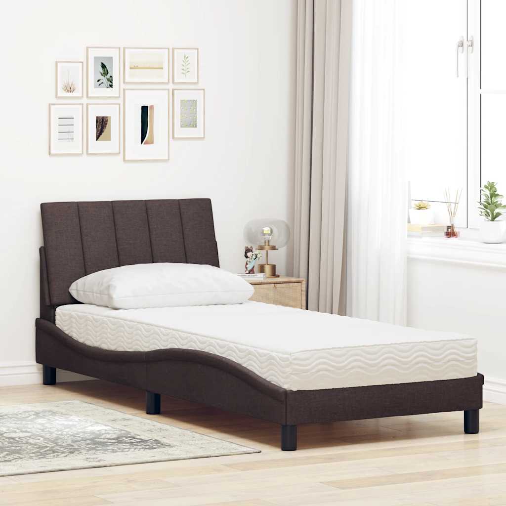 vidaXL Κρεβάτι με Στρώμα Hanko Σκούρο Καφέ 90x200 εκ. Υφασμάτινο