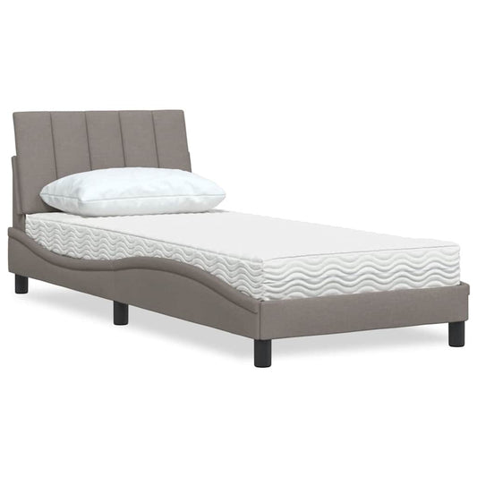 vidaXL Κρεβάτι με Στρώμα Hanko Taupe 90x200 εκ. Υφασμάτινο